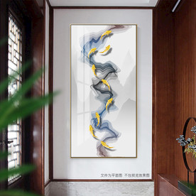 抽象水墨山水九鱼图玄关装饰画