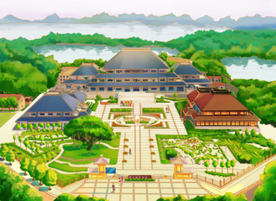 武汉历史博物馆航拍实景手绘素材