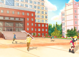 武汉鉴湖轮滑广场手绘美景