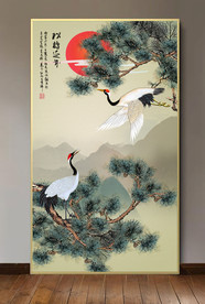 原创玄关仙鹤松树松鹤延年装饰画
