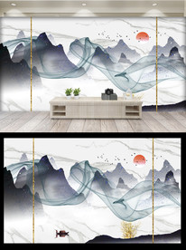 新中式大理石电视背景墙