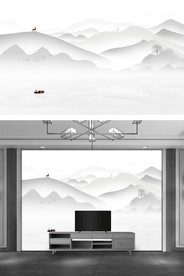 新中式现代简约山水麋鹿发财树飞