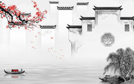 徽派大气灰色山水 TIF分层