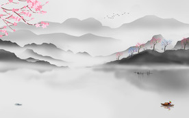 现代中式灰色山水 TIF分层