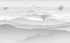 最新山水画灰色画 TIF分层