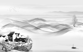 江南中式灰色山水 TIF分层