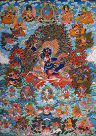 吉祥天母 蓝底 唐卡 藏传佛教