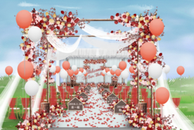 红色系户外婚礼仪式区
