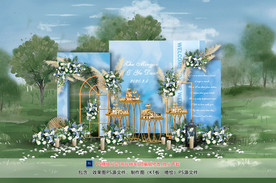 蓝色户外婚礼甜品区