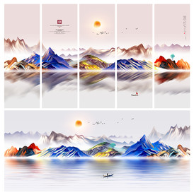 新中式装饰画 手绘山水画