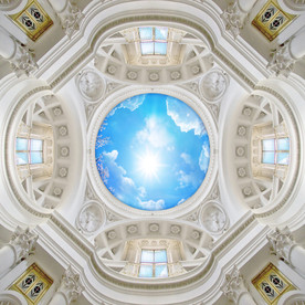 欧式蓝天白云石膏穹顶天顶壁画