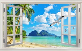 窗外海边风景3D立体电视背景墙