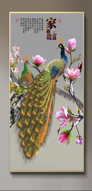 原创玄关孔雀玉兰装饰画