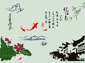 忆江南荷花山水画