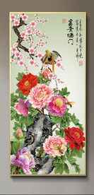 原创玄关牡丹梅花喜鹊装饰画