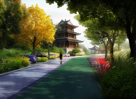 中式楼阁景观效果图