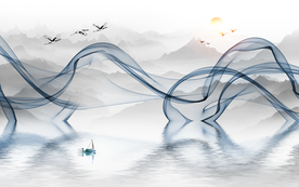 新中式抽像水墨山水背景装饰画