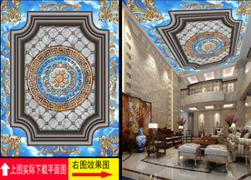 大理石拼花天空梦幻吊顶天顶壁画