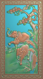 精雕浮雕大象背板万字边图