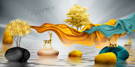 石来运转飘带山水装饰画