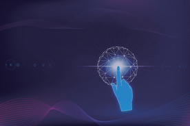 渐变线条点阵手指触碰科技背景图