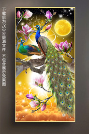 原创孔雀晶瓷画玄关背景墙挂画