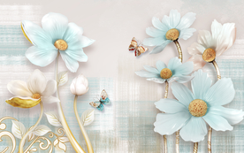 浅蓝花朵电视墙