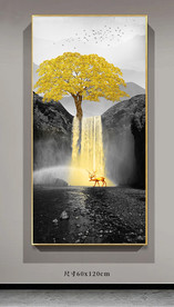 新中式富水长流一鹿高升玄关