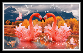 火烈鸟心心相印蝴蝶装饰画