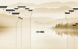 江南徽式水墨电视墙