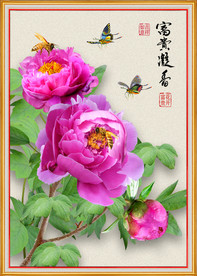 原创高清牡丹蝴蝶蜜蜂装饰画