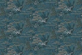 手绘西洋画雨林仙鹤宫廷壁纸