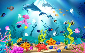 卡通海洋动物海底世界儿童背景墙