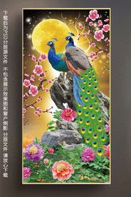 原创孔雀晶瓷画挂画玄关背景墙