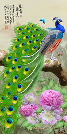 原创凤凰孔雀玄关背景墙装饰画