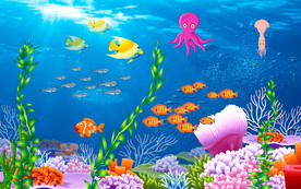 3D立体卡通海底世界儿童房背景