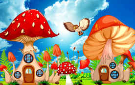 蘑菇屋儿童房背景墙