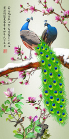 原创花鸟孔雀玄关晶瓷挂画背景墙