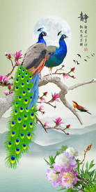 原创花鸟孔雀玄关装饰画背景墙