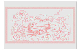 荷花游鱼矢量线稿