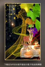 原创玄关高清梅花鹿彩条装饰画