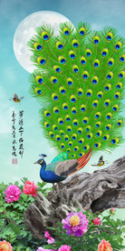 原创孔雀玄关背景墙装饰画