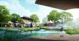 公园假山叠水景观效果图