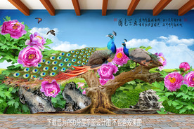 原创高清牡丹孔雀装饰画背景墙