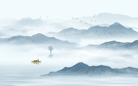 中式水墨山水画