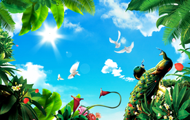 蓝天白云绿叶天顶画