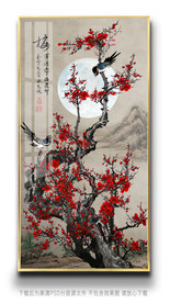 复古红梅中式玄关装饰画背景墙