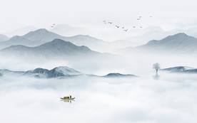 中式水墨山水画