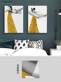 现代简约金色黑白丝绸女郎装饰画