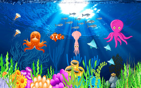 水下世界卡通海底世界儿童房背景